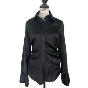 Topshop Black Satin Button-Down Shirt